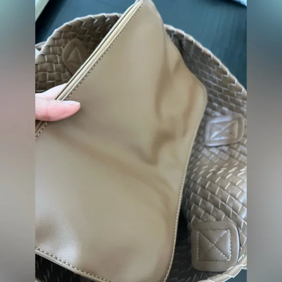 Anthropologie Woven Faux Leather Tote Tan - Picture 7 of 9